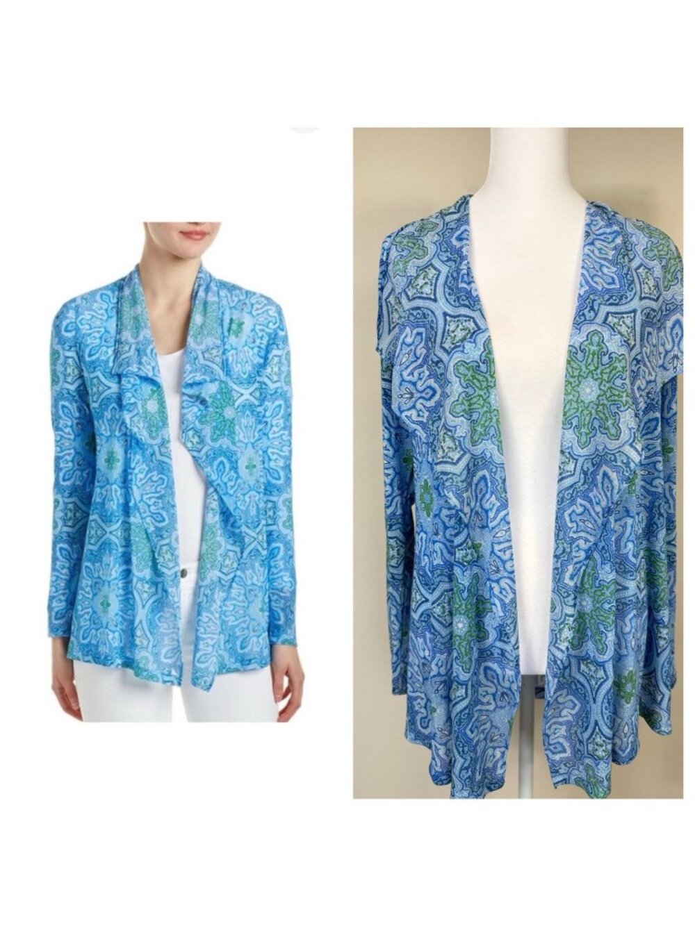 J Mclaughlin Mesh Lightweight Open Knit Cardigan Sweater Women Blue XS Preppy